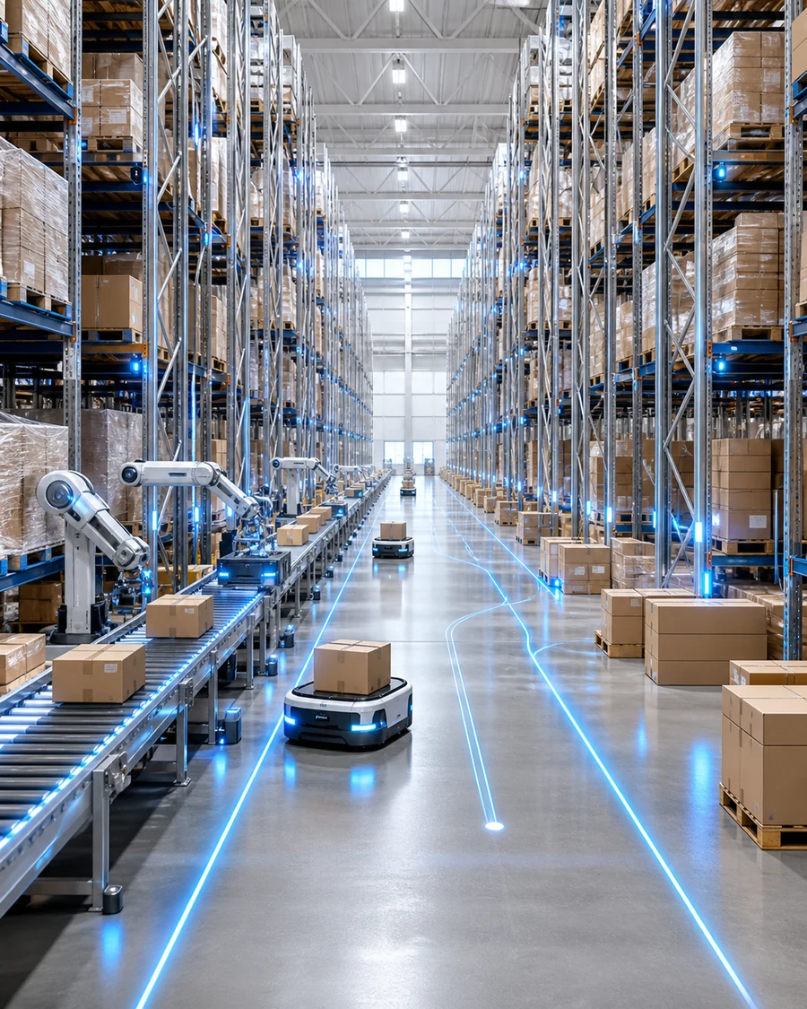 Automated distribution center with connected routing analytics